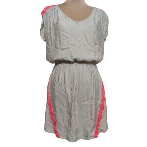 Express Womens Dress V-Neck Dress Lightweight Pink Lace Light Taupe Grey Size M